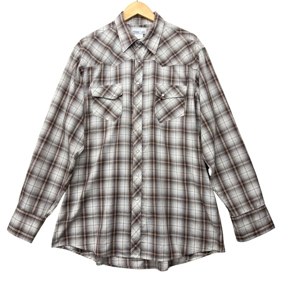 Wrangler Other - Wrangler Wrancher Western Snap Shirt Mens‎ XLT Tall Brown Plaid MTW1231 Cowboy